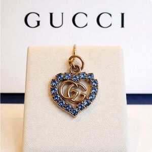 Gucci stamped Blue Gem Heart Pendant/ charm/ zipper pull- New
